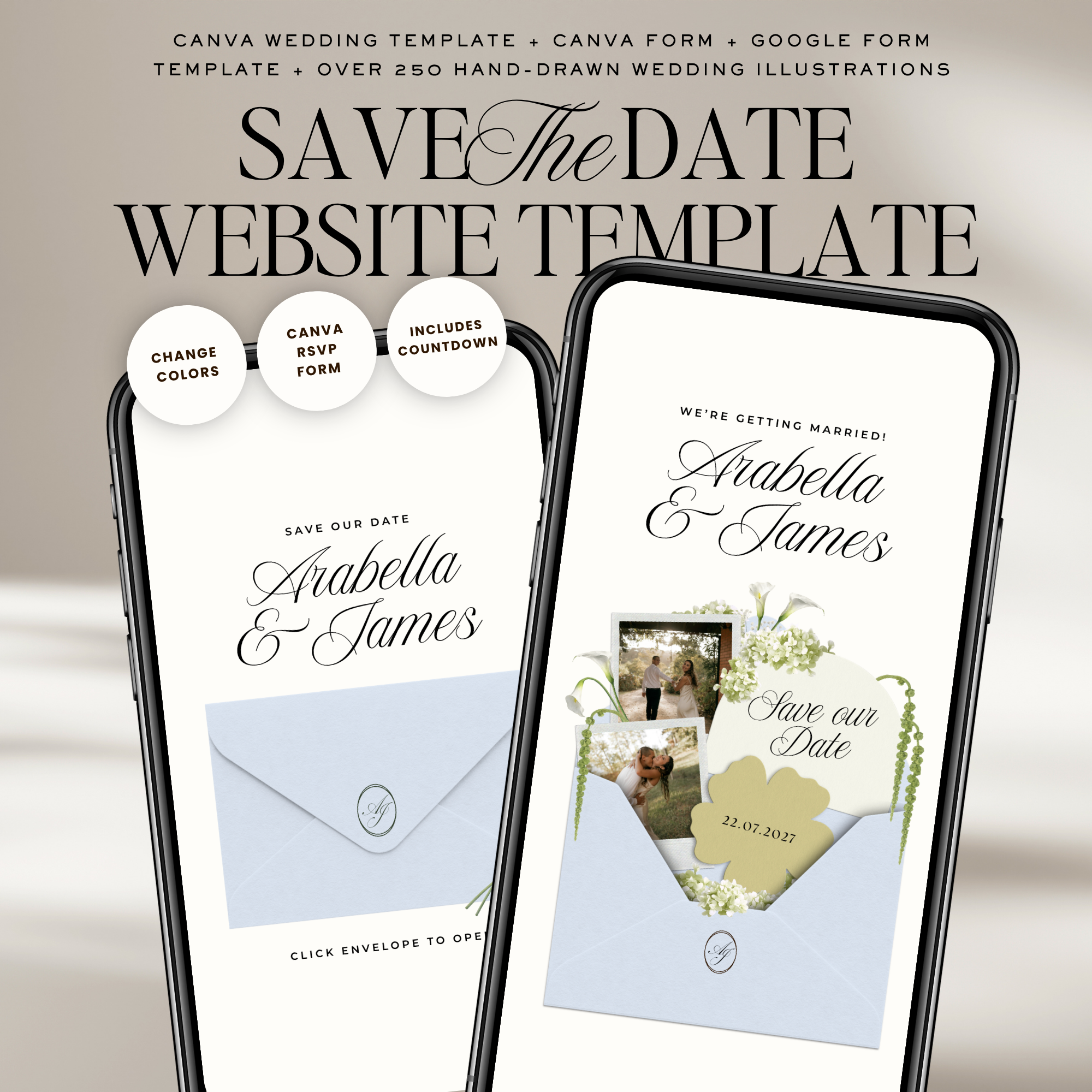 Save The Date Wedding Website Template (Blue & Green)