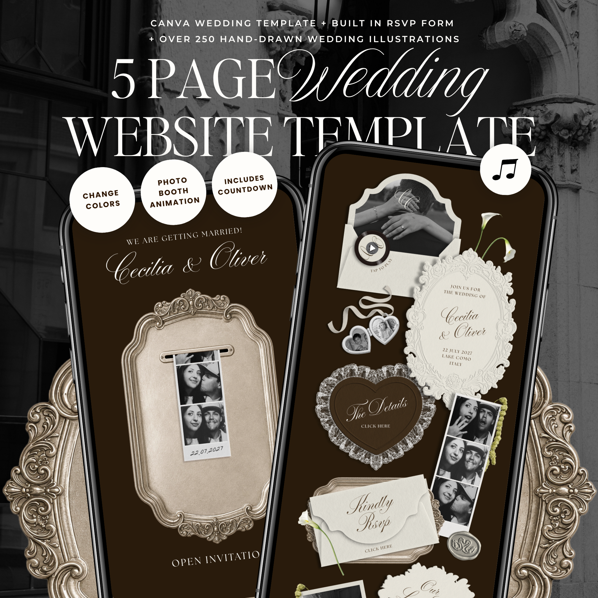 Wedding Website Template with RSVP (Photo Booth 01 - Brown)