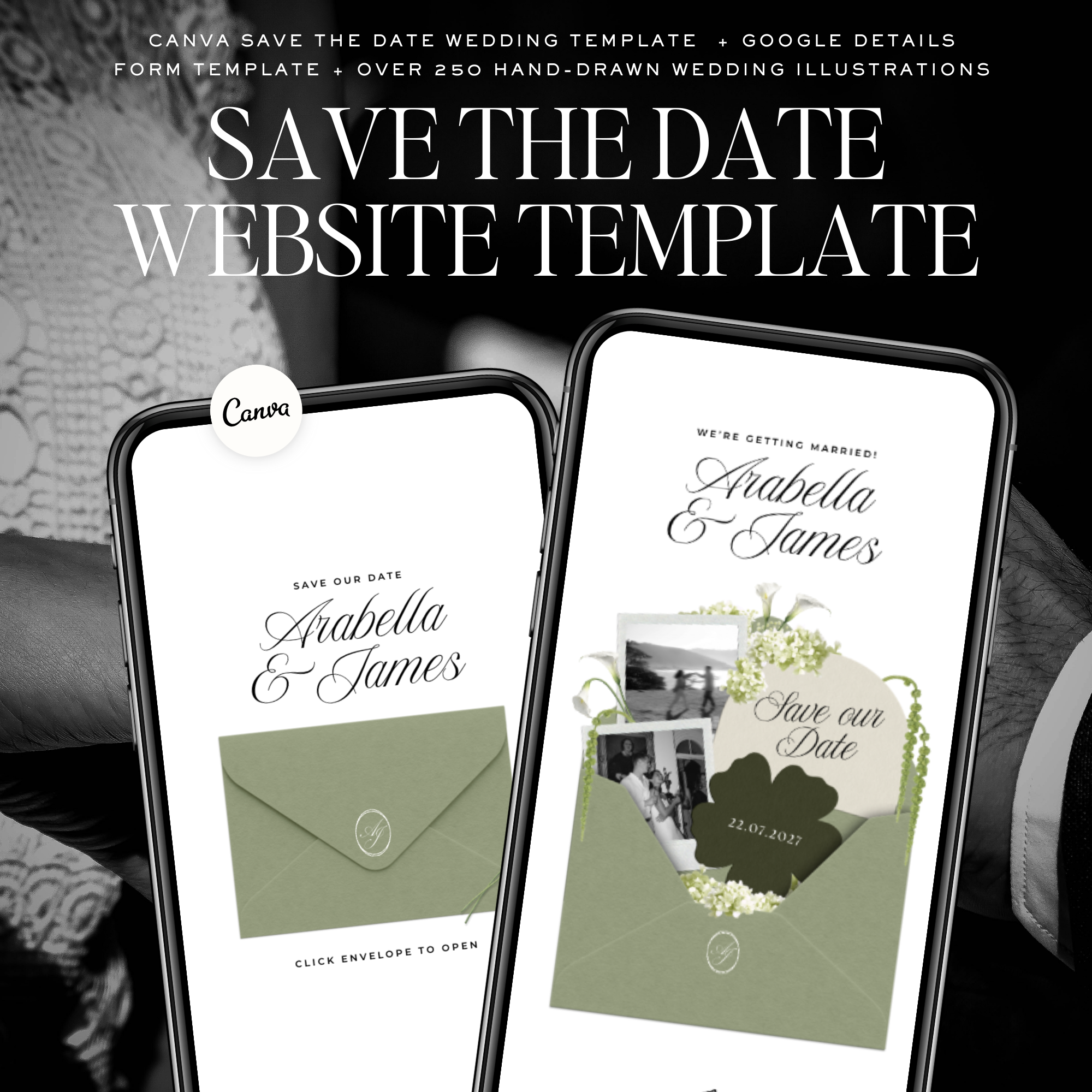Save The Date Wedding Website Template (Sage & Ivory)