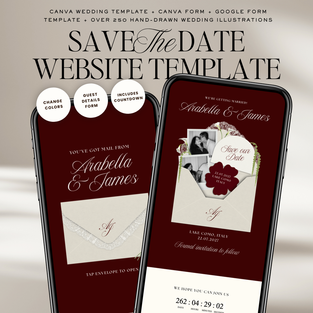 Old Money Save The Date Website Template (Burgundy)