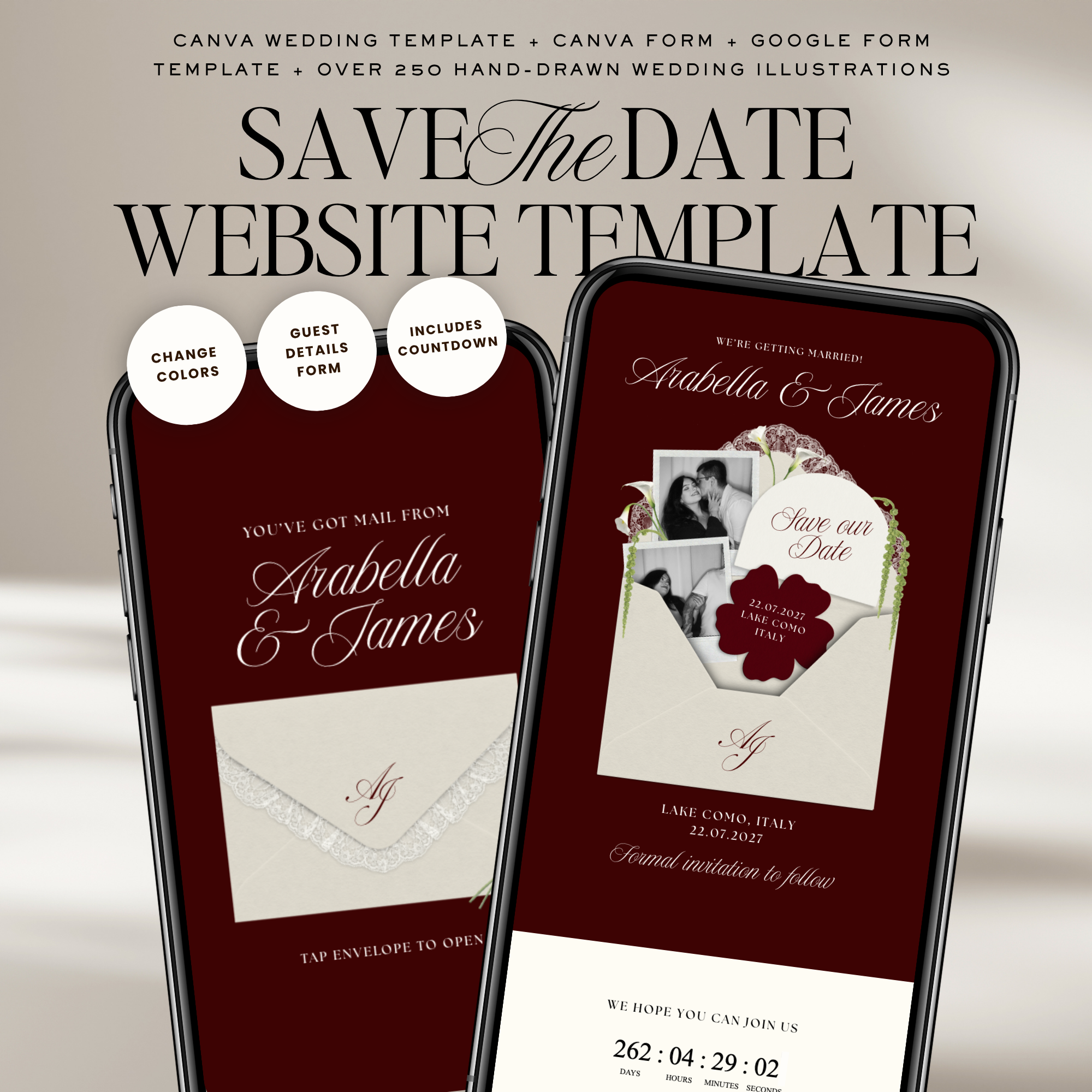 Old Money Save The Date Website Template (Burgundy)