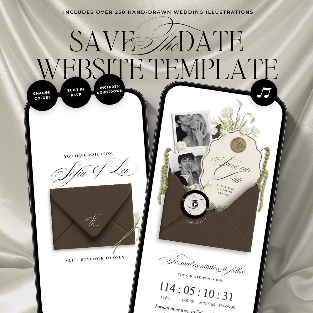 Save The Date Wedding Website Template (Envelope 06 - Brown + Ivory)