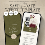 Save The Date Wedding Website Template (Envelope 07 - Green + Burgundy)