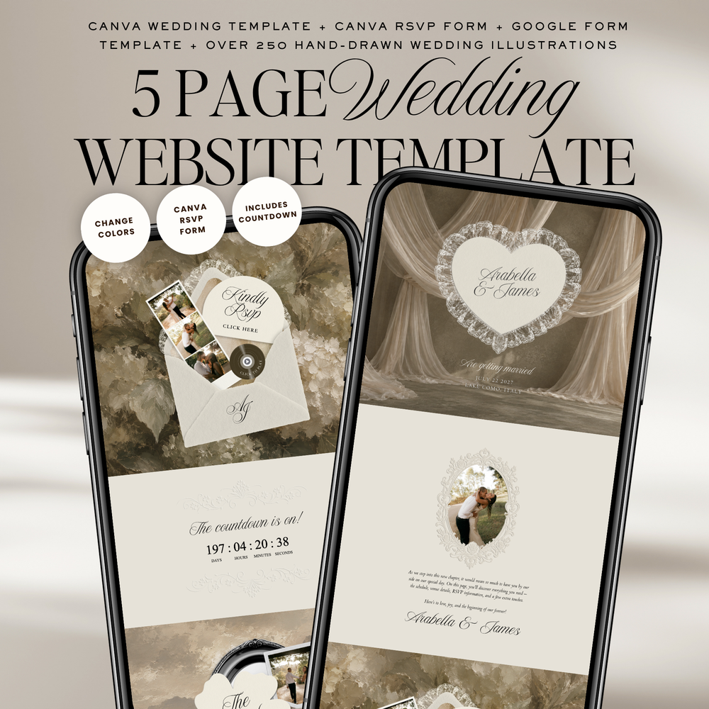 Old Money Lace Wedding Website Template with RSVP (Lace 02)