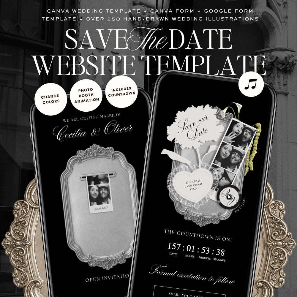 Save The Date Wedding Website Template (Photo Booth Animation 01 - Black)
