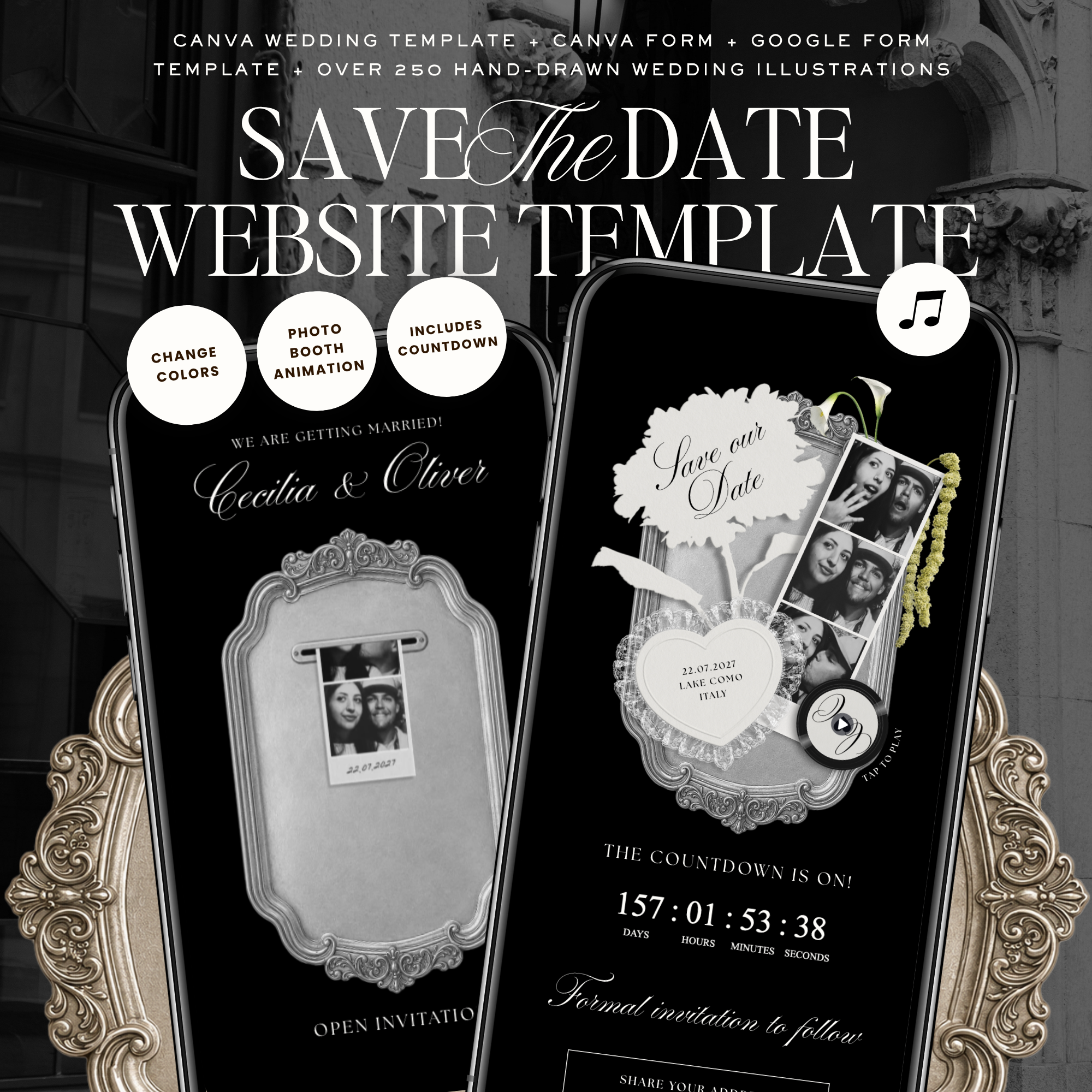Save The Date Wedding Website Template (Photo Booth Animation 01 - Black)
