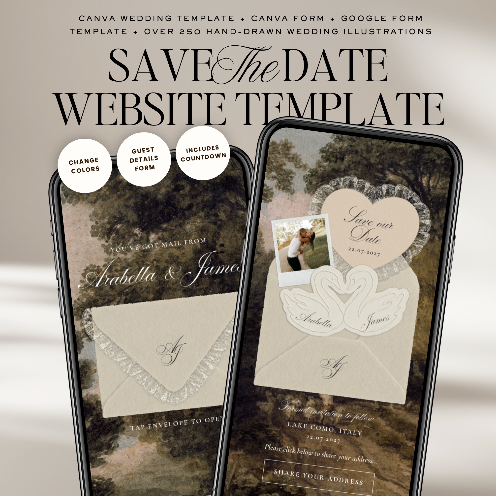 Old Money Save The Date Website Template (Lace 03)