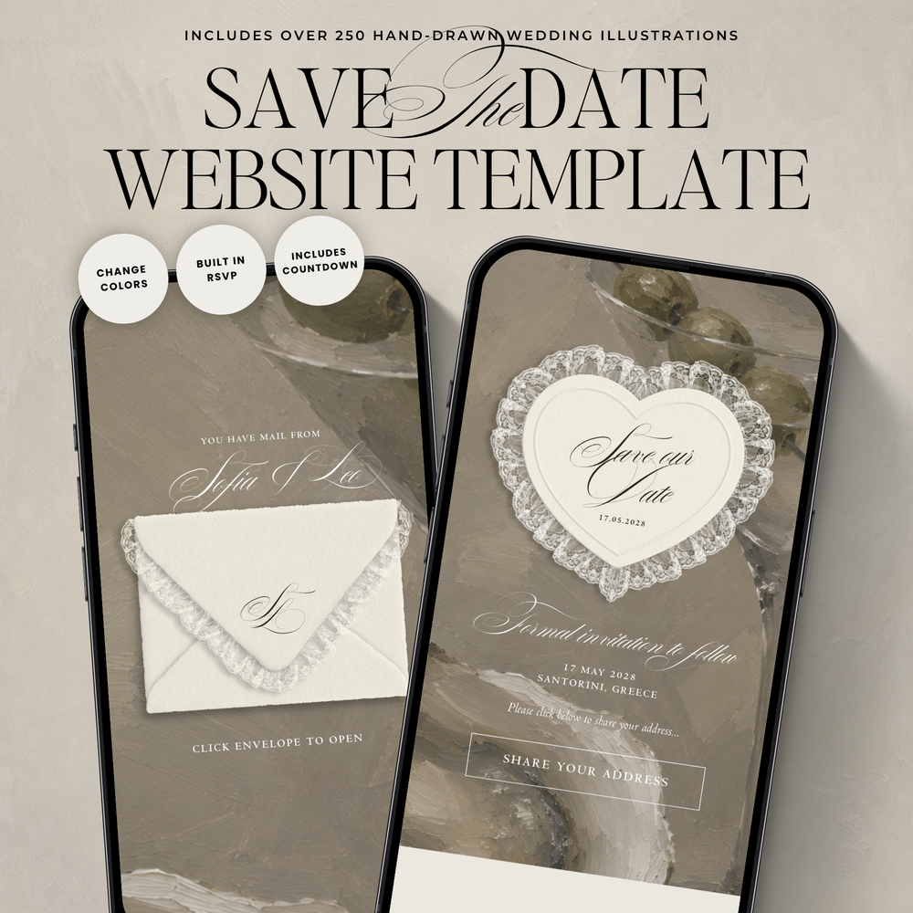 Lace Heart Save The Date Website Template (Lace 0202)