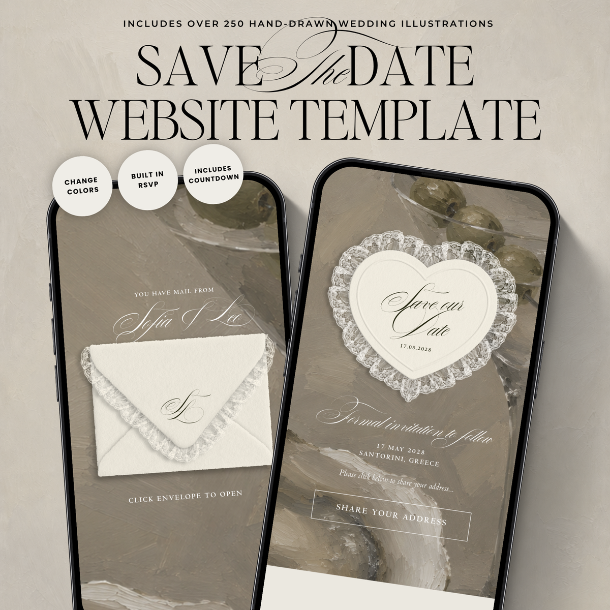 Lace Heart Save The Date Website Template (Lace 0202)