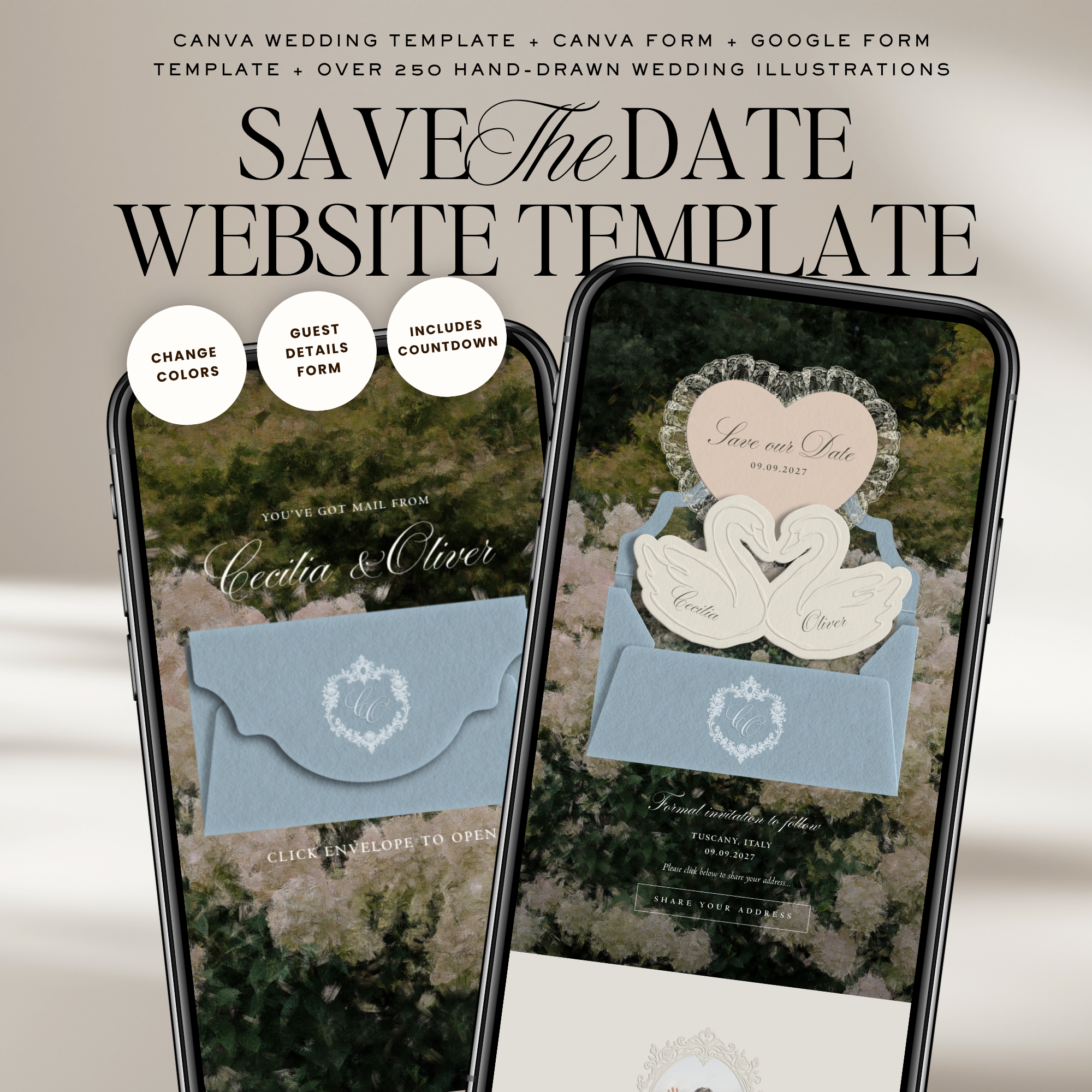 Heirloom Save The Date Website Template (Blue & Pink)