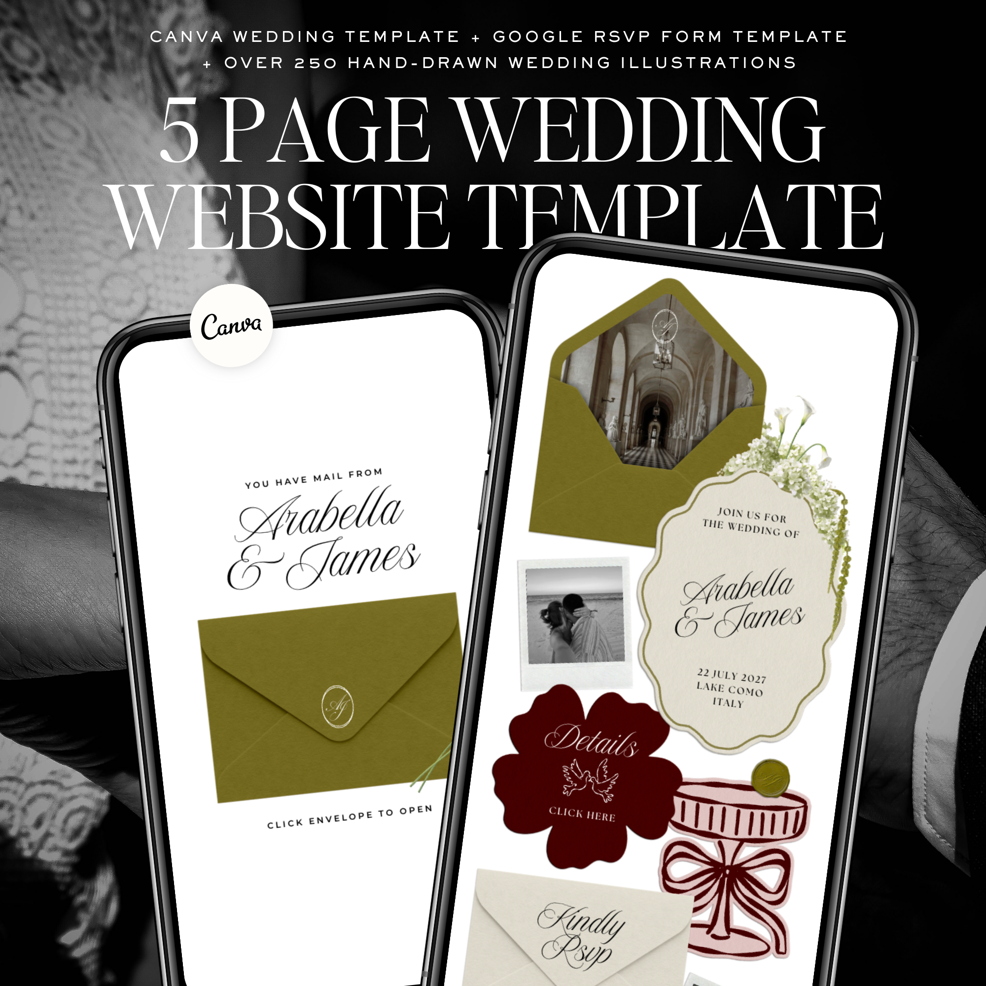 Wedding Website Template with RSVP (Olive Green & Burgundy)