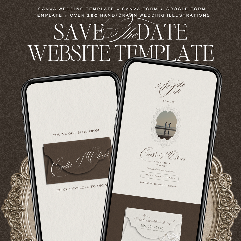 Save The Date Website Template (Vintage 01 - Brown Ivory)