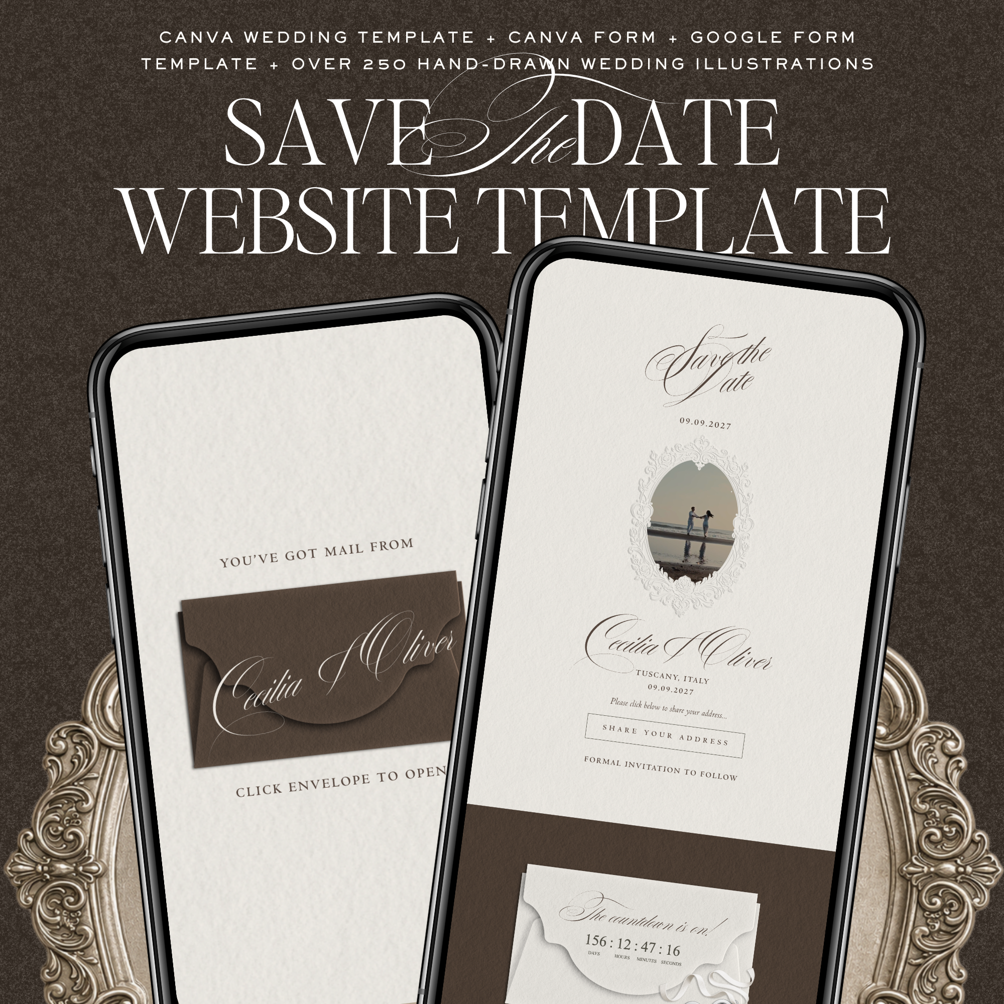 Save The Date Website Template (Vintage 01 - Brown Ivory)