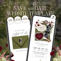 Save The Date Wedding Website Template (Envelope 05 - Green, Pink + Burgundy)