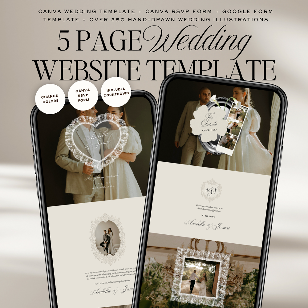 Old Money Lace Wedding Website Template with RSVP (Lace 04)