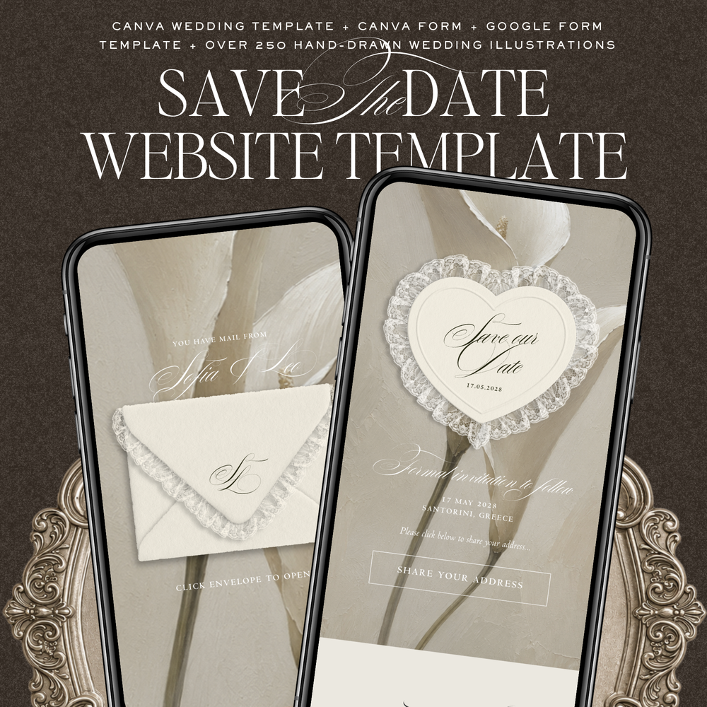 Lace Heart Save The Date Website Template (Lace 0201)
