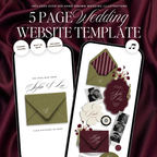 Wedding Website Template with RSVP (Envelope 06 - Green + Burgundy)