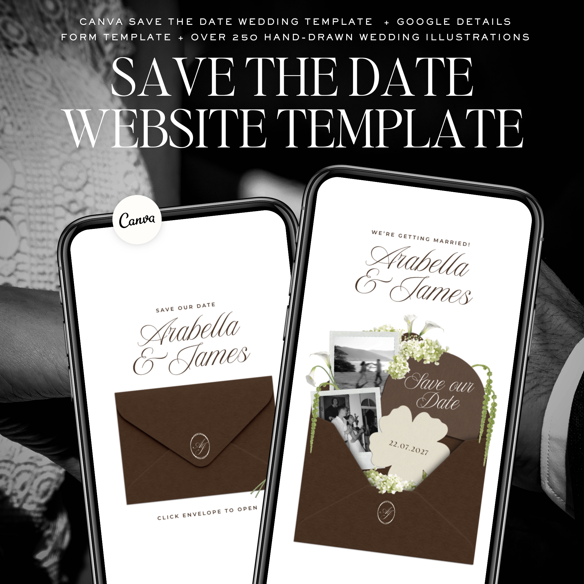 Classic Save The Date Wedding Website Template (Brown & Ivory)