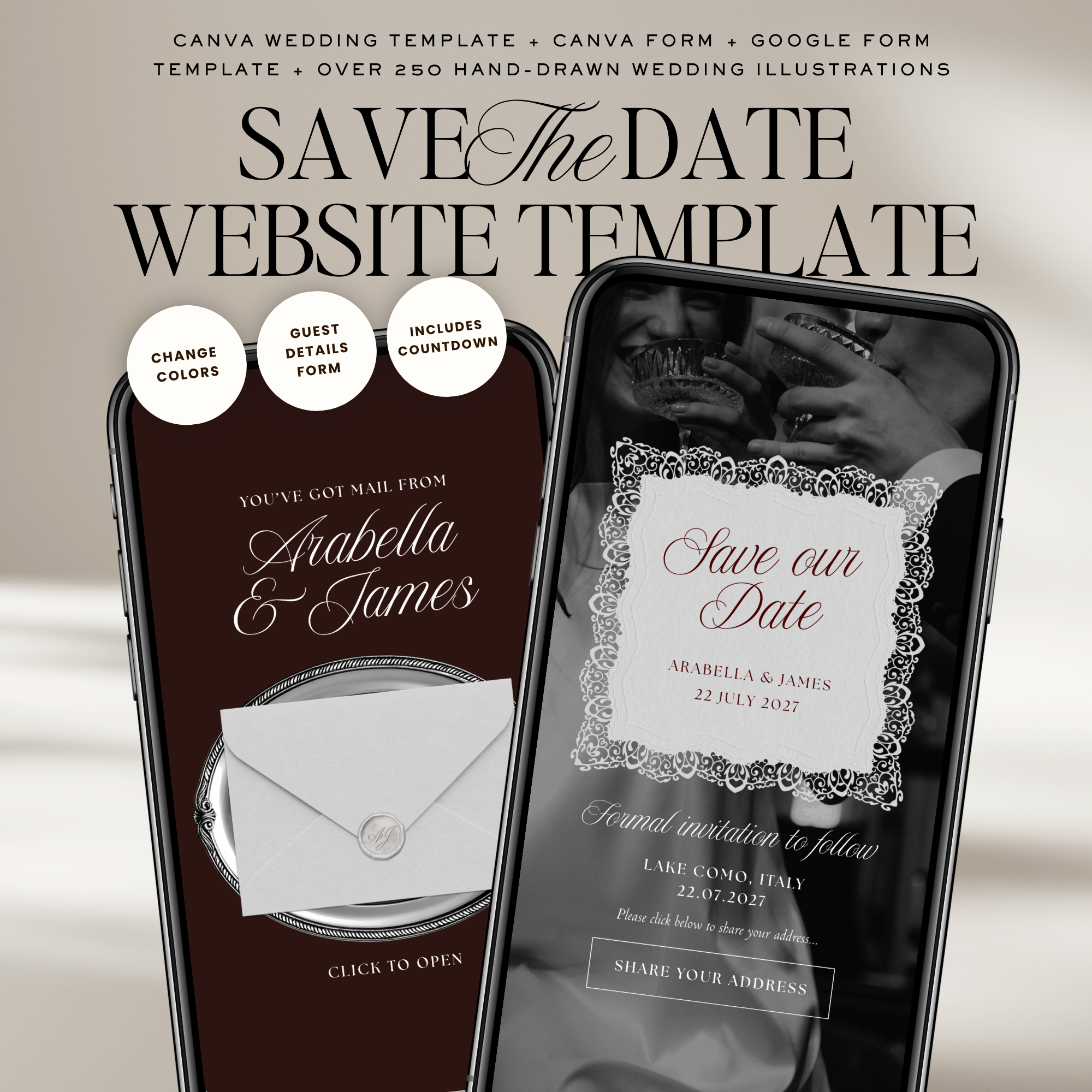 Old Money Save The Date Website Template (Burgundy)