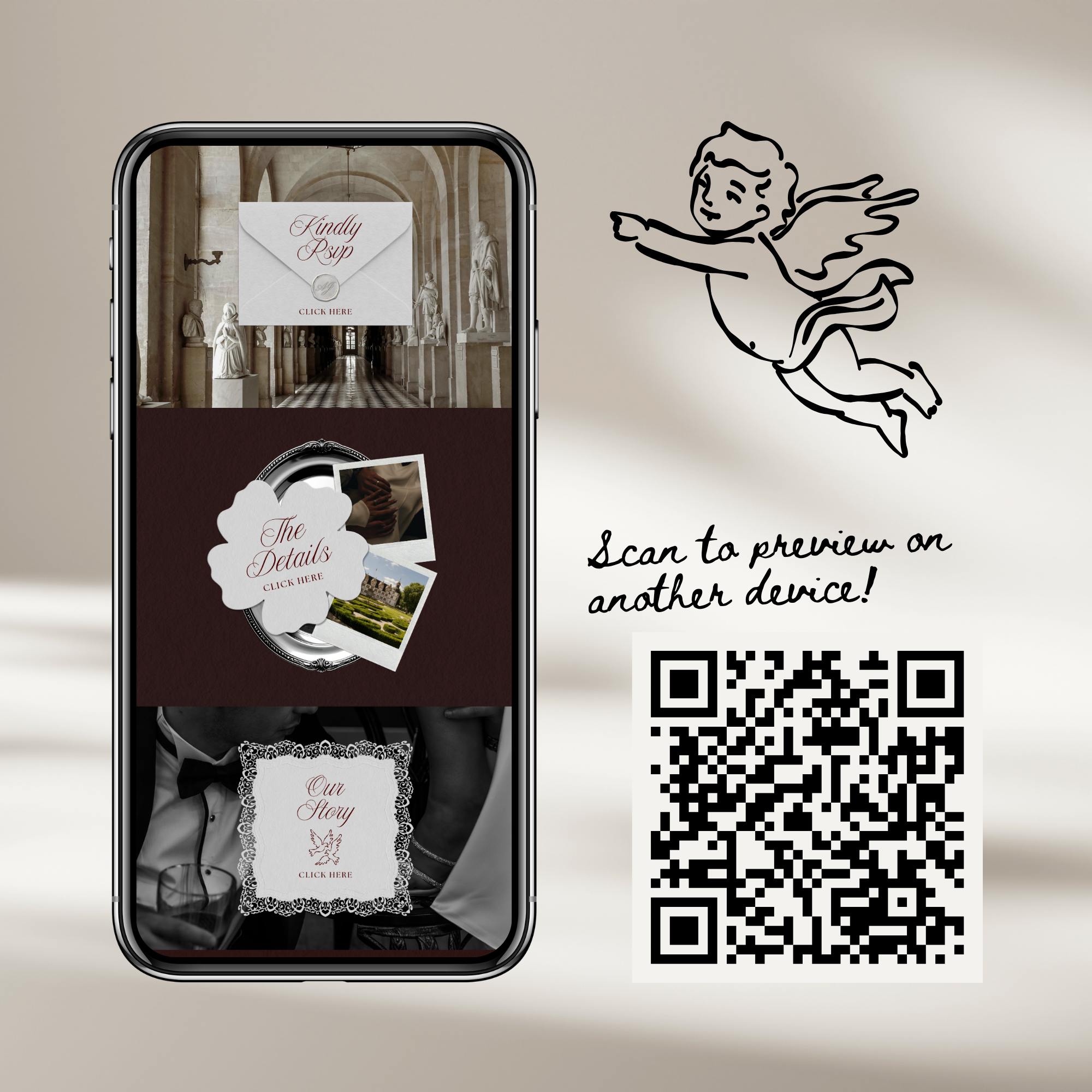 Old Money Wedding Website Template with RSVP (Burgundy)