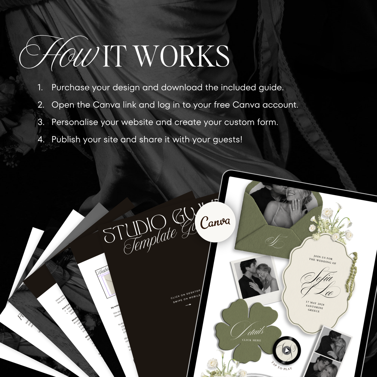 Wedding Website Template with RSVP (Envelope 06 - Sage Green + Ivory)