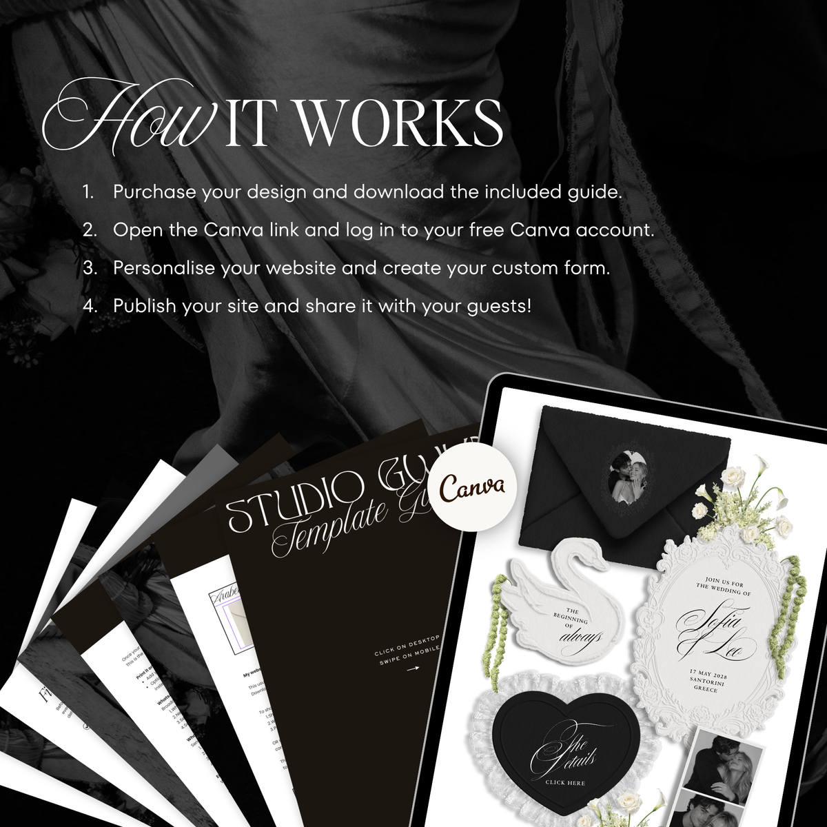Wedding Website Template with RSVP (Envelope 05 - Black & White)