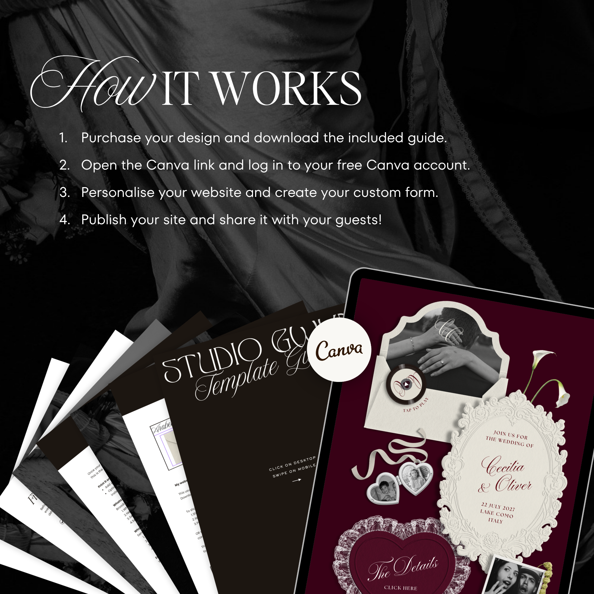Wedding Website Template with RSVP (Photo Booth 01 - Burgundy)