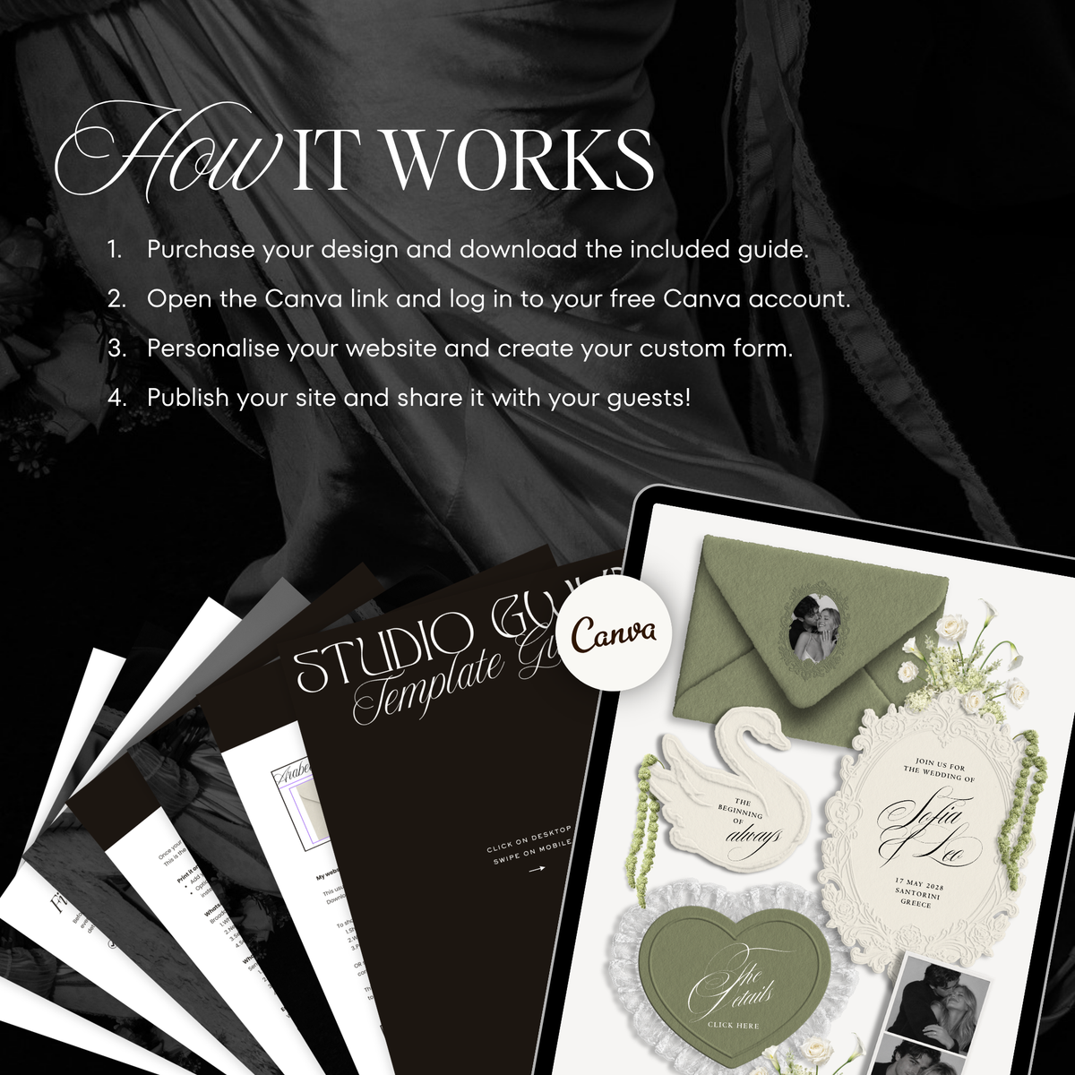 Wedding Website Template with RSVP (Envelope 05 - Sage Green + Ivory)