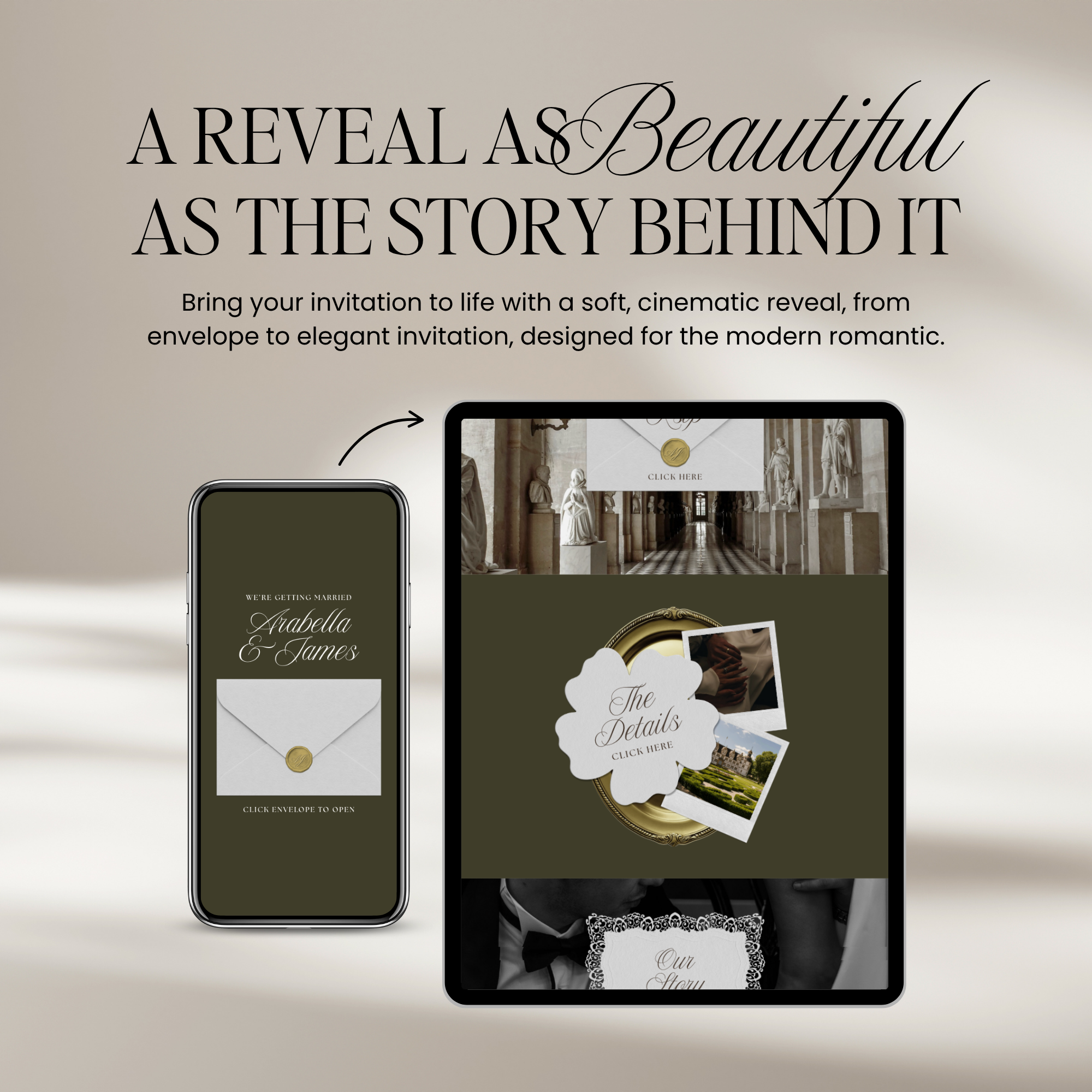 Old Money Wedding Website Template with RSVP (Olive)