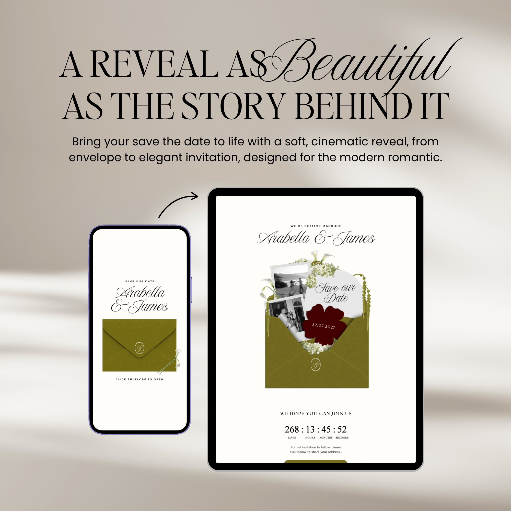 Save The Date Wedding Website Template (Olive Green & Burgundy)