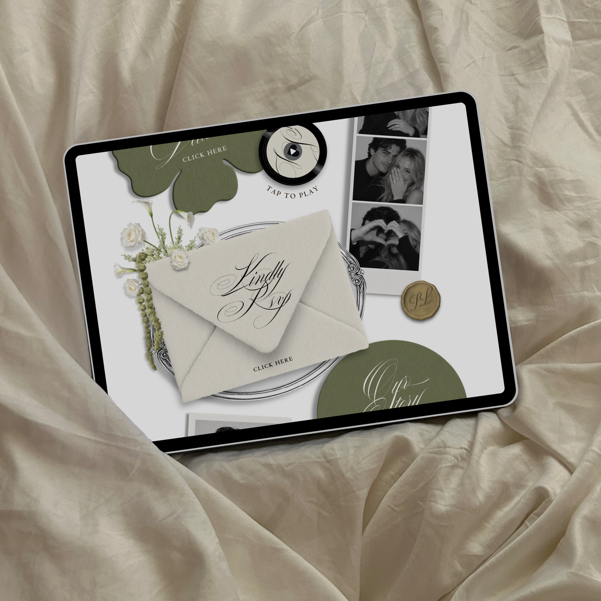 Wedding Website Template with RSVP (Envelope 06 - Sage Green + Ivory)