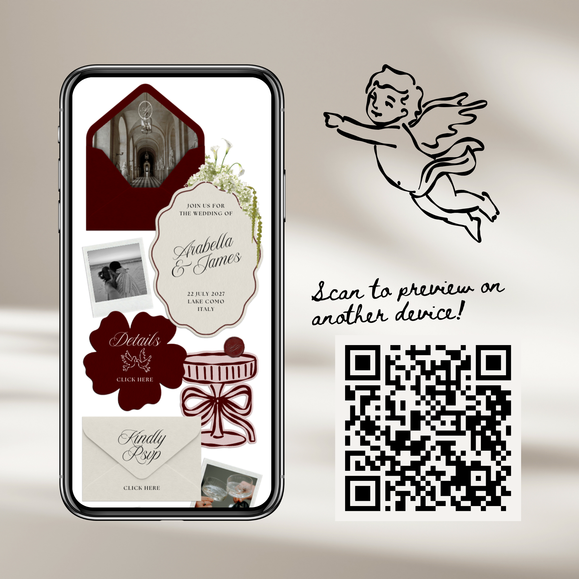 Wedding Website Template with RSVP (Burgundy & Ivory)
