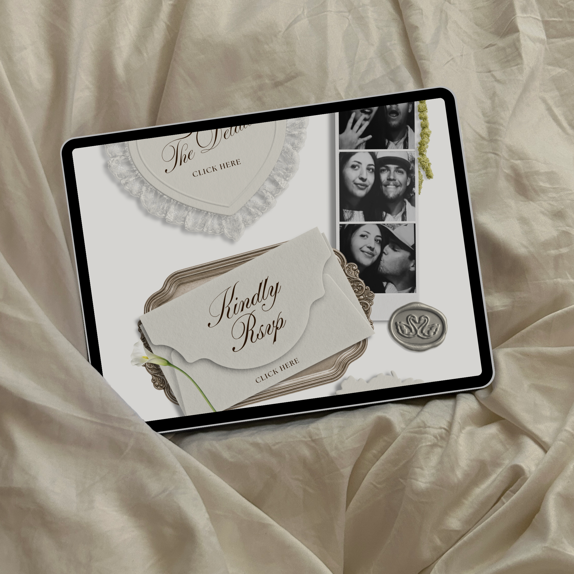 Wedding Website Template with RSVP (Photo Booth 01 - Ivory)