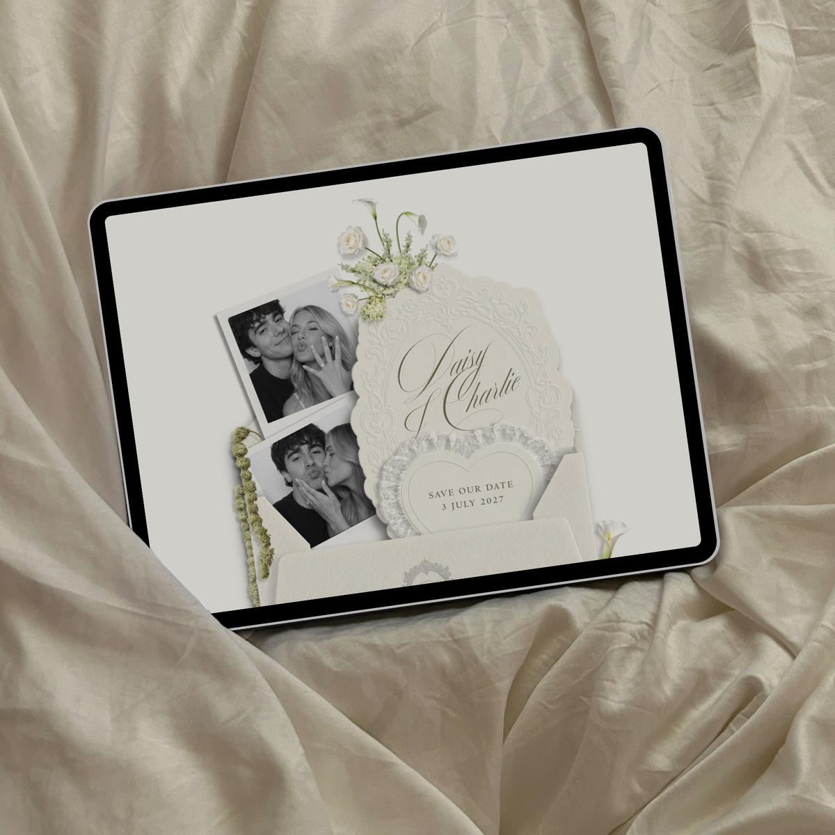 Save The Date Wedding Website Template (Envelope 07 - Ivory)