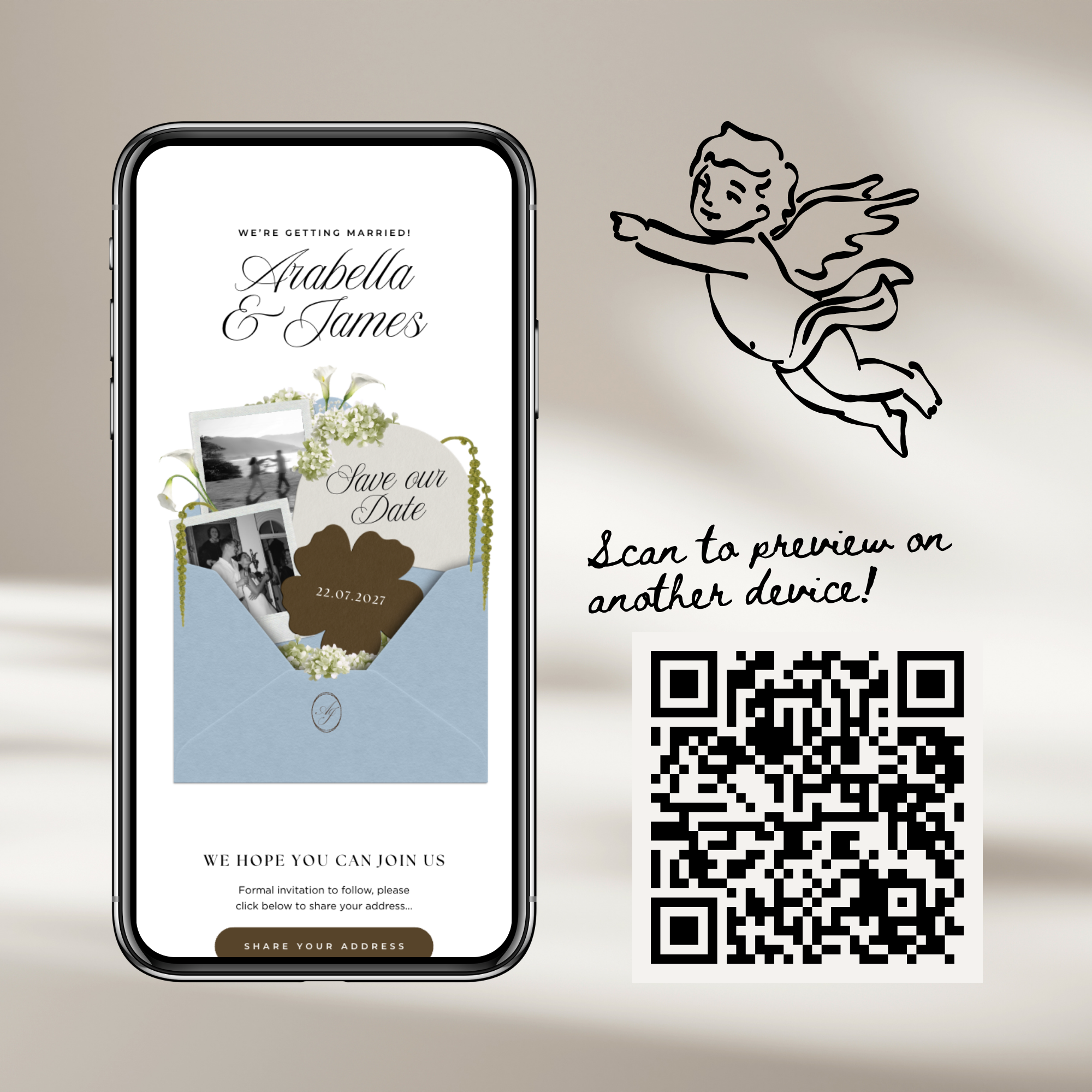 Save The Date Wedding Website Template (Brown & Dusty Blue)