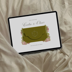 Save The Date Wedding Website Template (Envelope 04 - Olive Green & Burgundy)