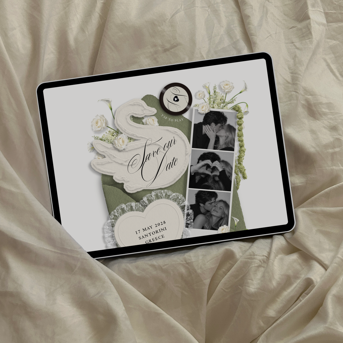 Save The Date Wedding Website Template (Envelope 05 - Sage Green + Ivory)