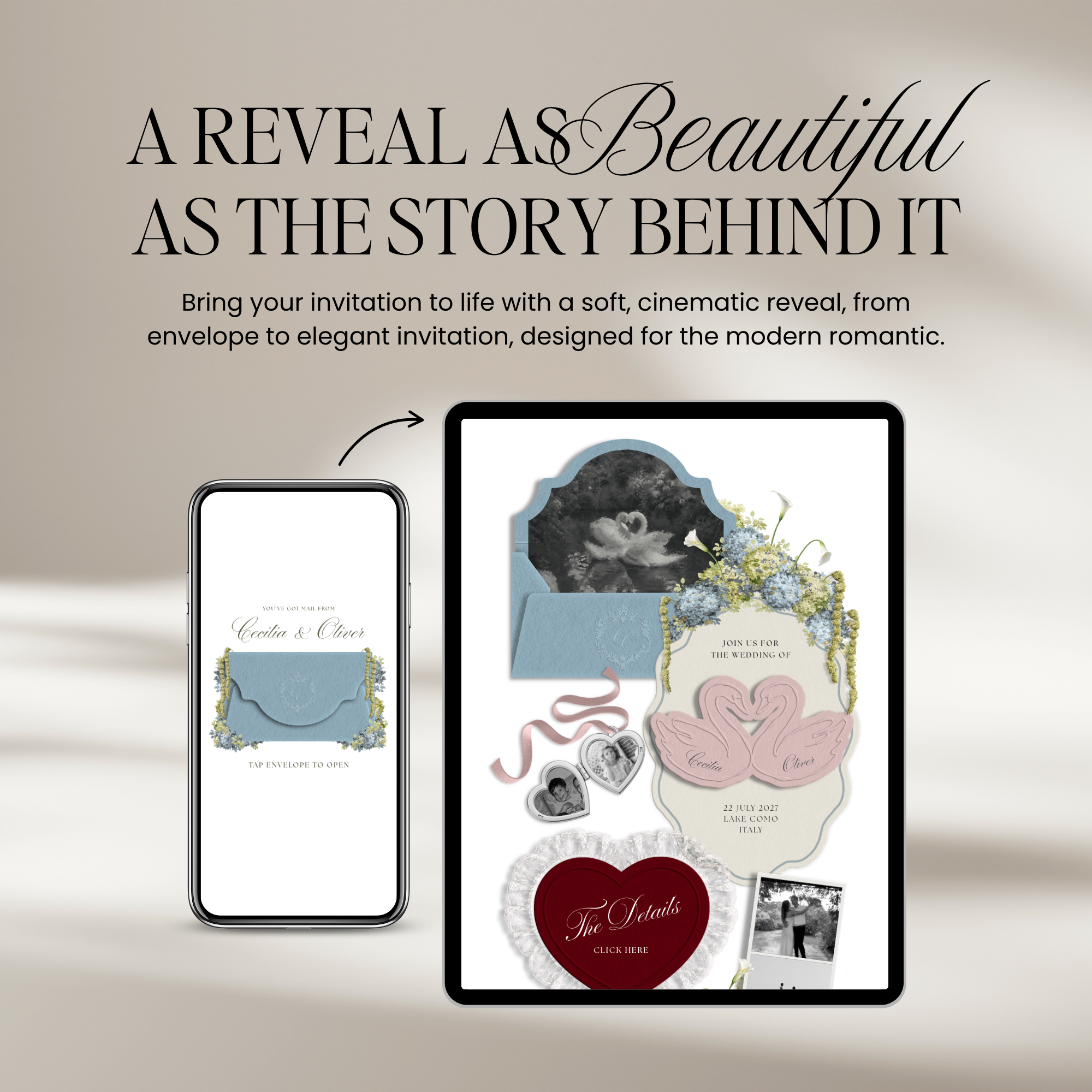 Wedding Website Template with RSVP (Envelope 04 - Blue & Pink)