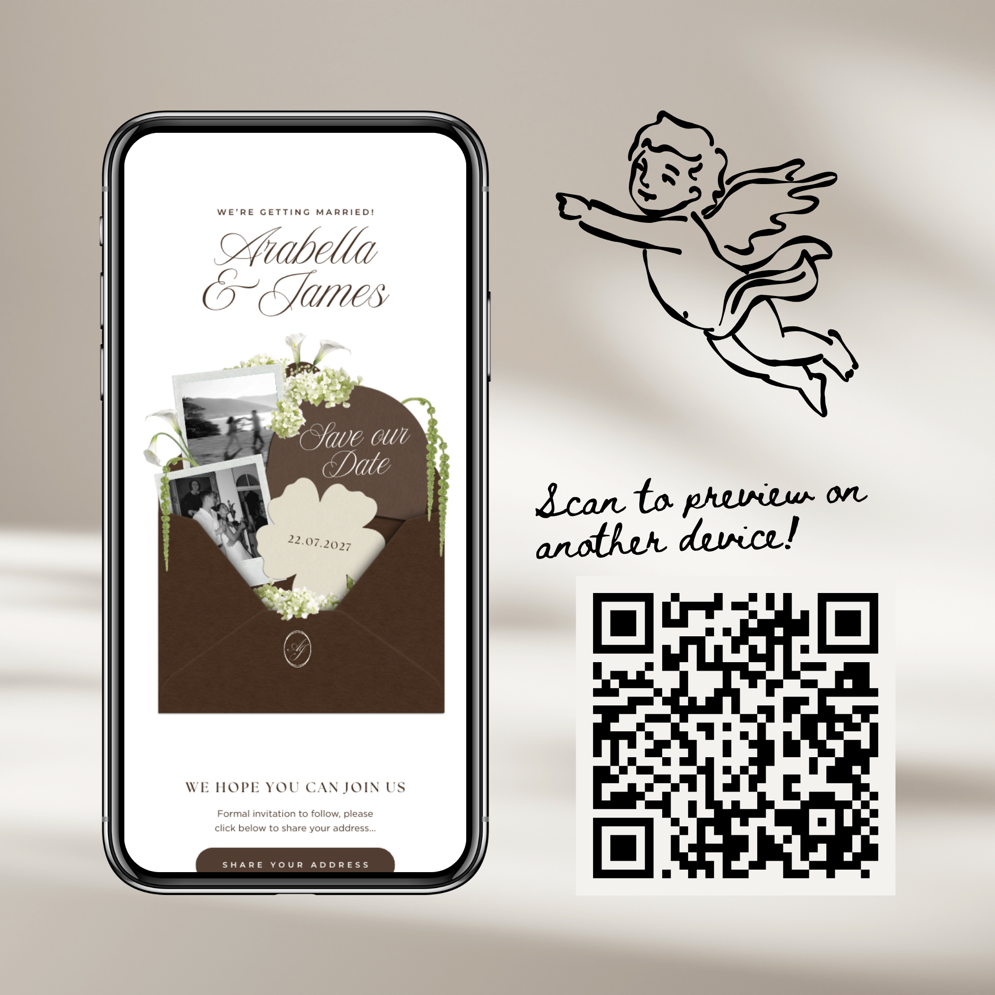 Classic Save The Date Wedding Website Template (Brown & Ivory)
