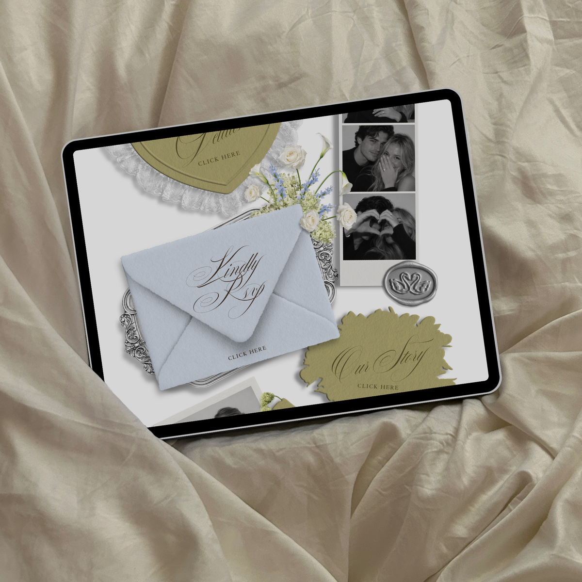 Wedding Website Template with RSVP (Envelope 05 - Blue + Green)
