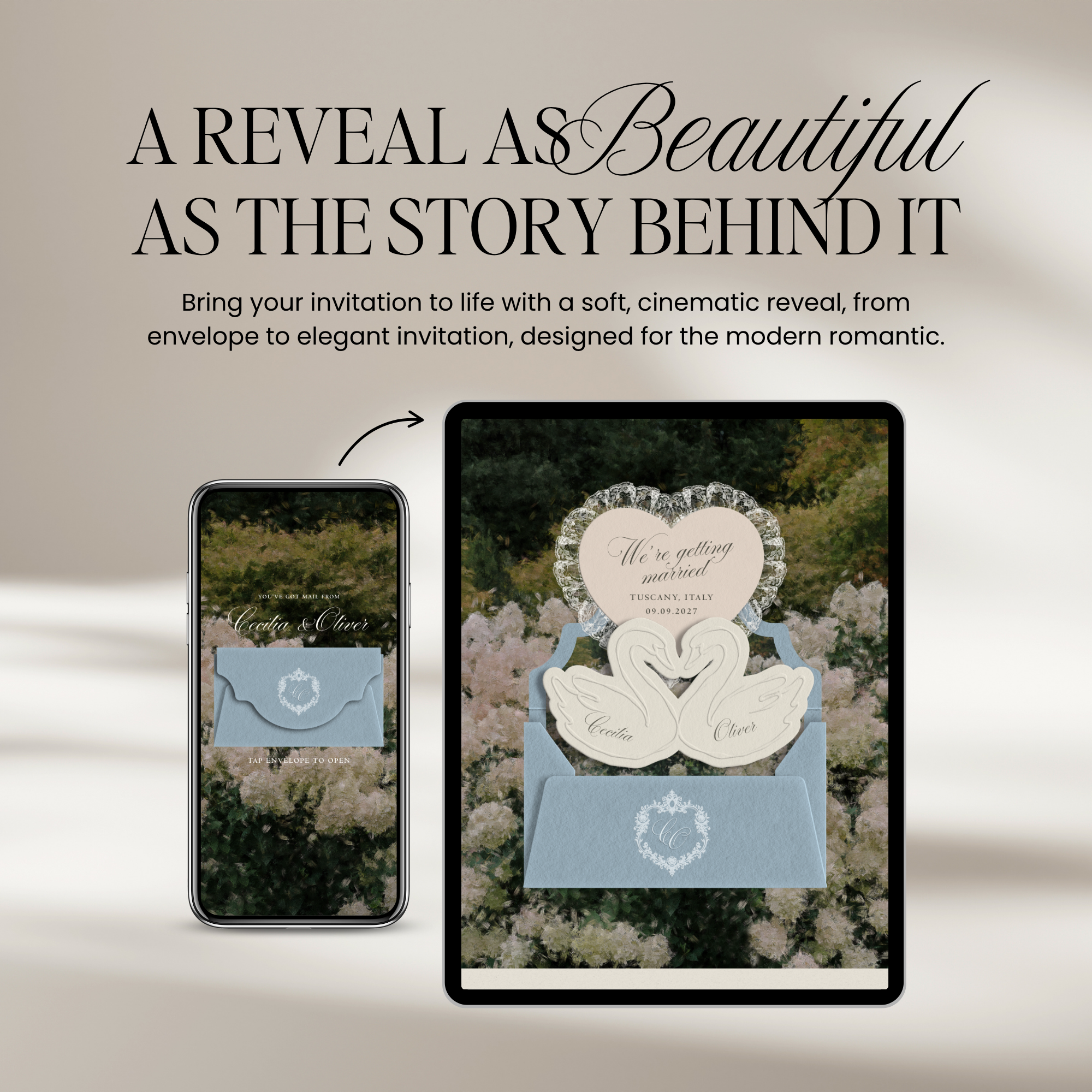 Heirloom Lace & Swan Wedding Website Template with RSVP (Blue & Pink)