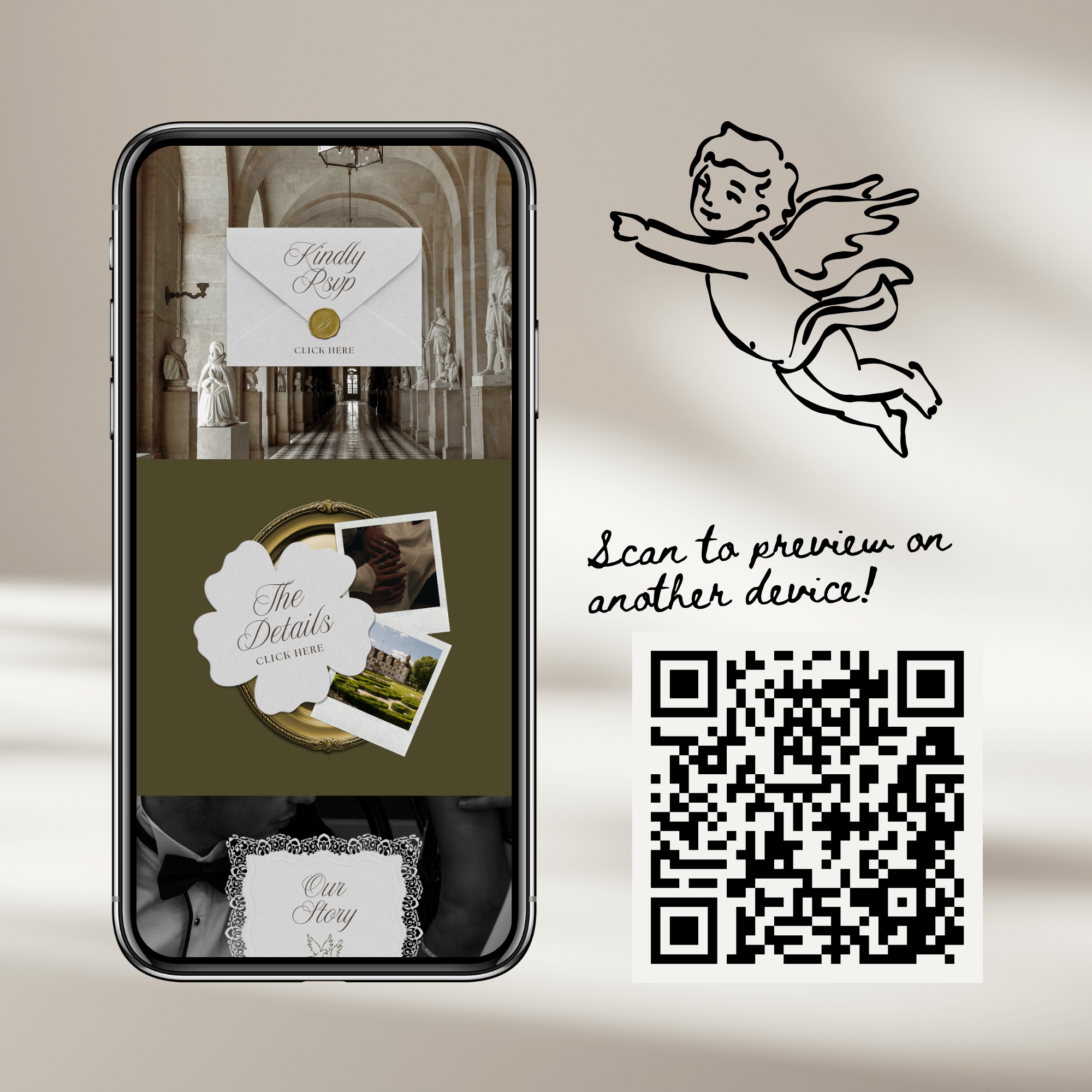 Old Money Wedding Website Template with RSVP (Olive)