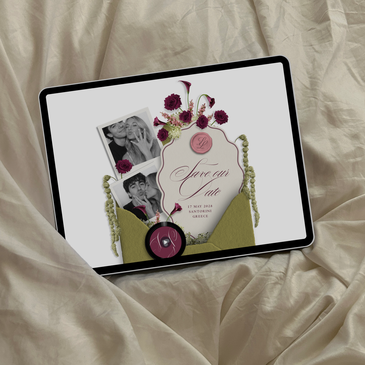 Save The Date Wedding Website Template (Envelope 06 - Chartreuse, Pink + Burgundy)