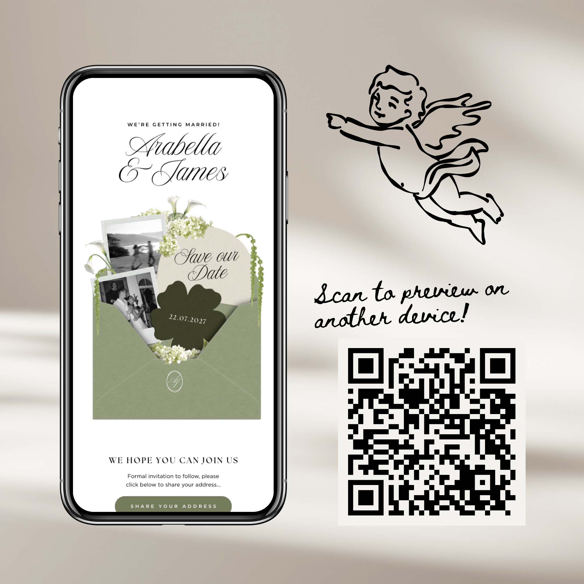 Save The Date Wedding Website Template (Sage & Ivory)