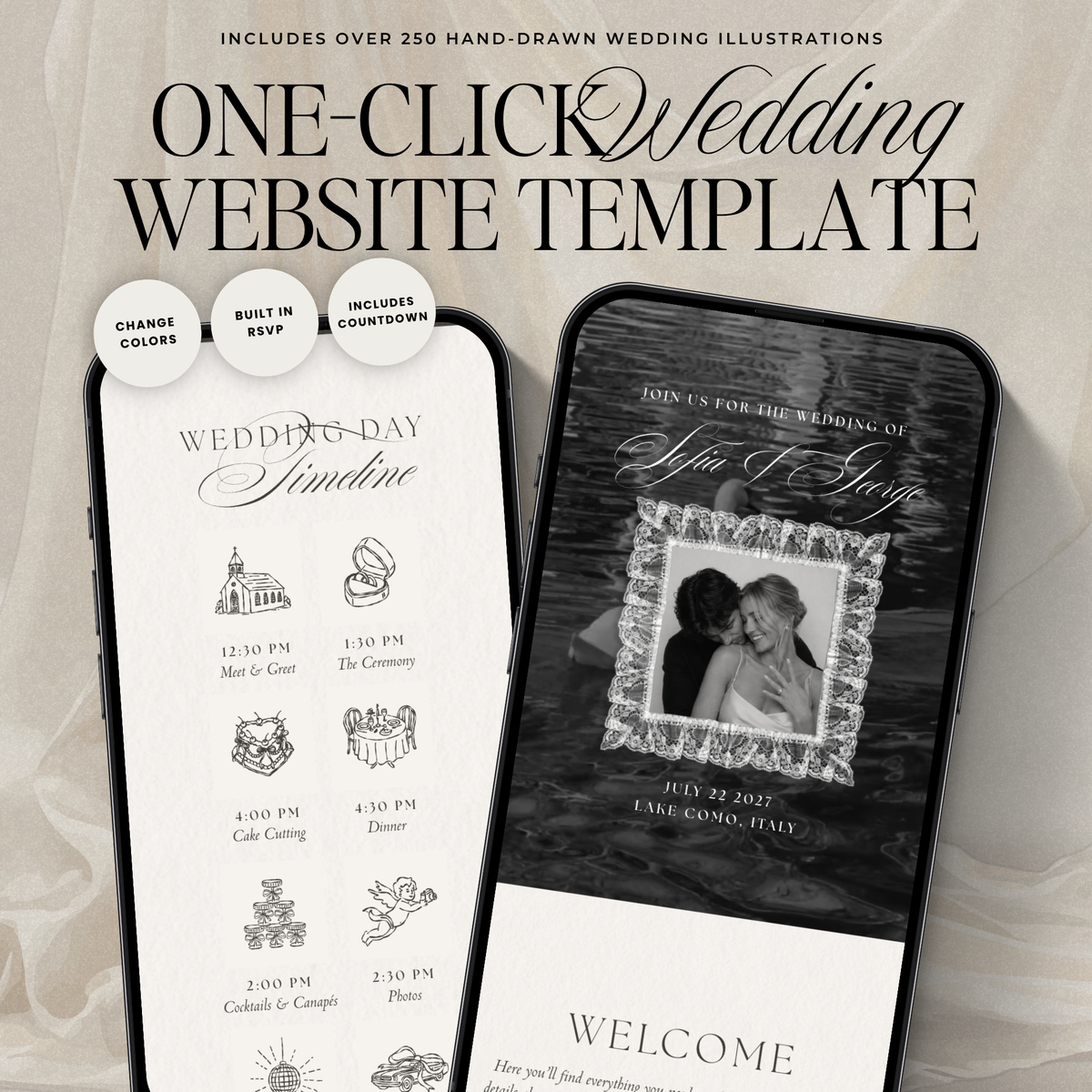 Lace Wedding Website Template with RSVP (Lace 0501)