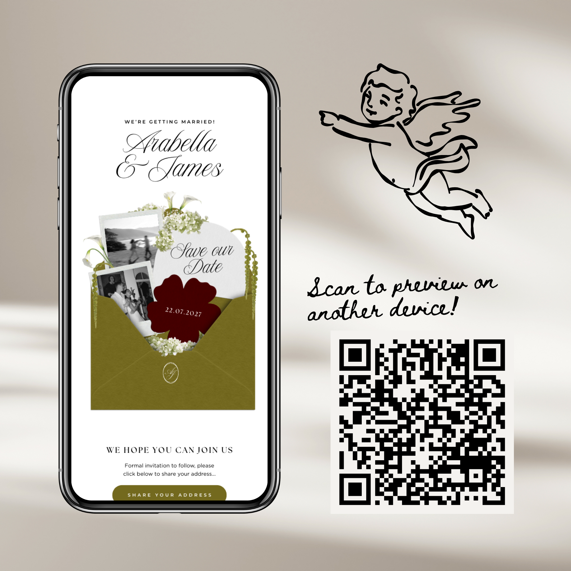 Save The Date Wedding Website Template (Olive Green & Burgundy)