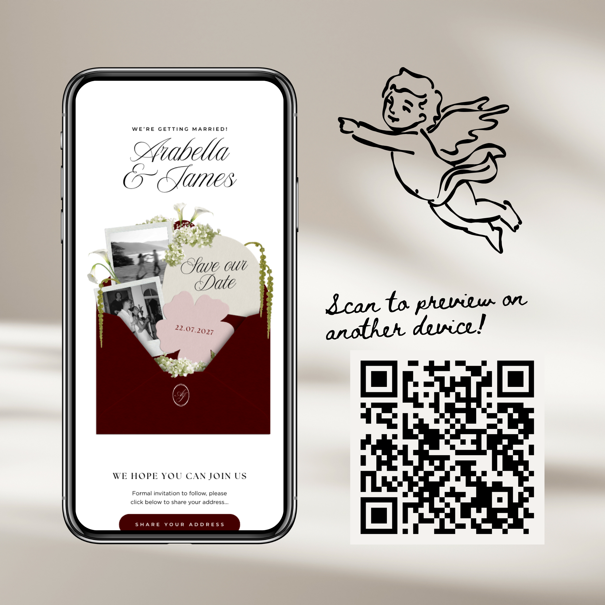 Save The Date Wedding Website Template (Burgundy & Ivory)
