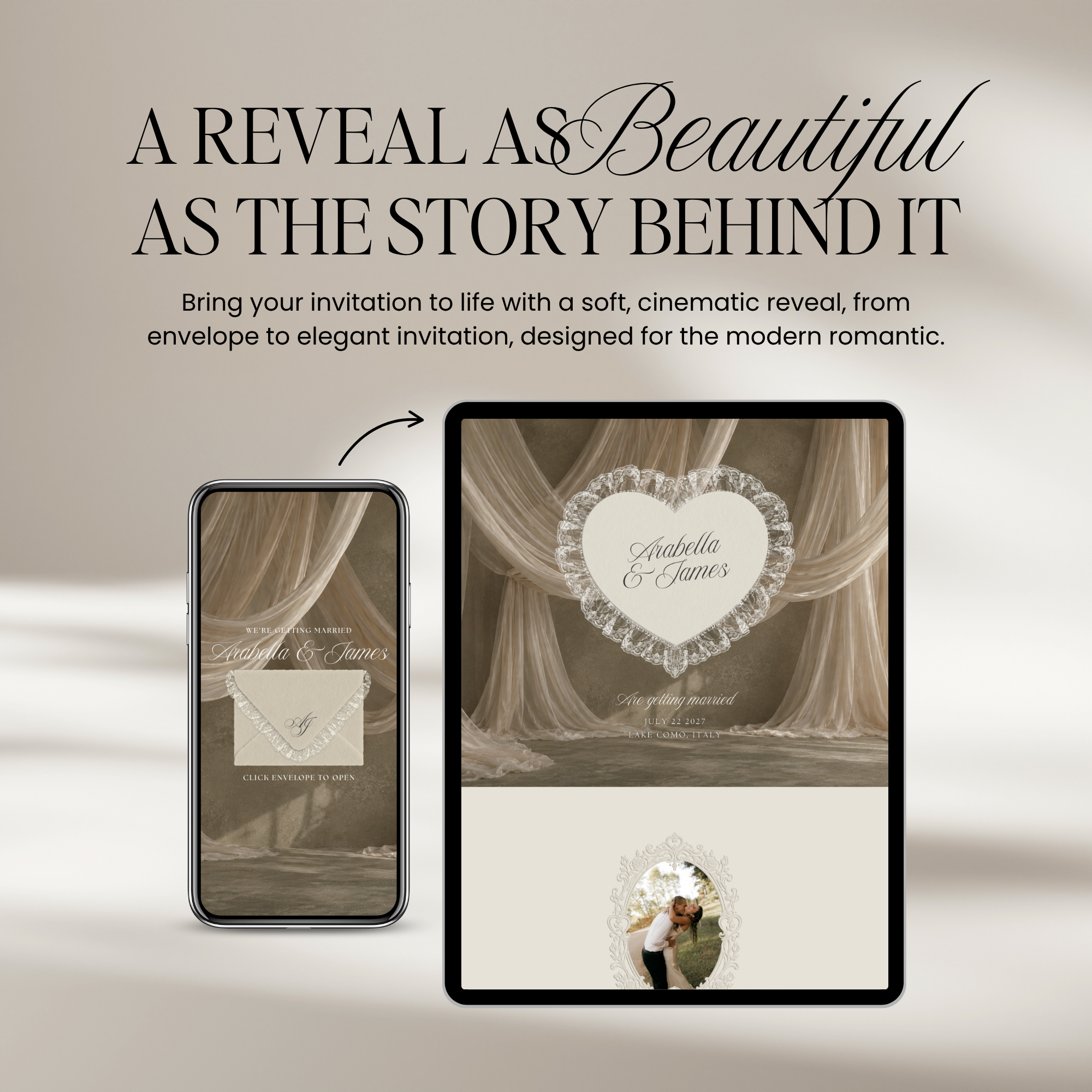 Old Money Lace Wedding Website Template with RSVP (Lace 02)