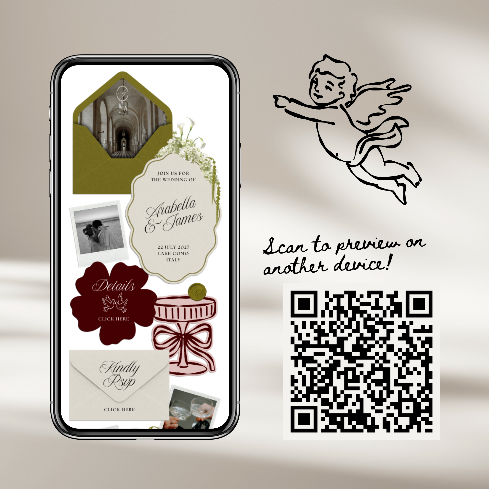 Wedding Website Template with RSVP (Olive Green & Burgundy)