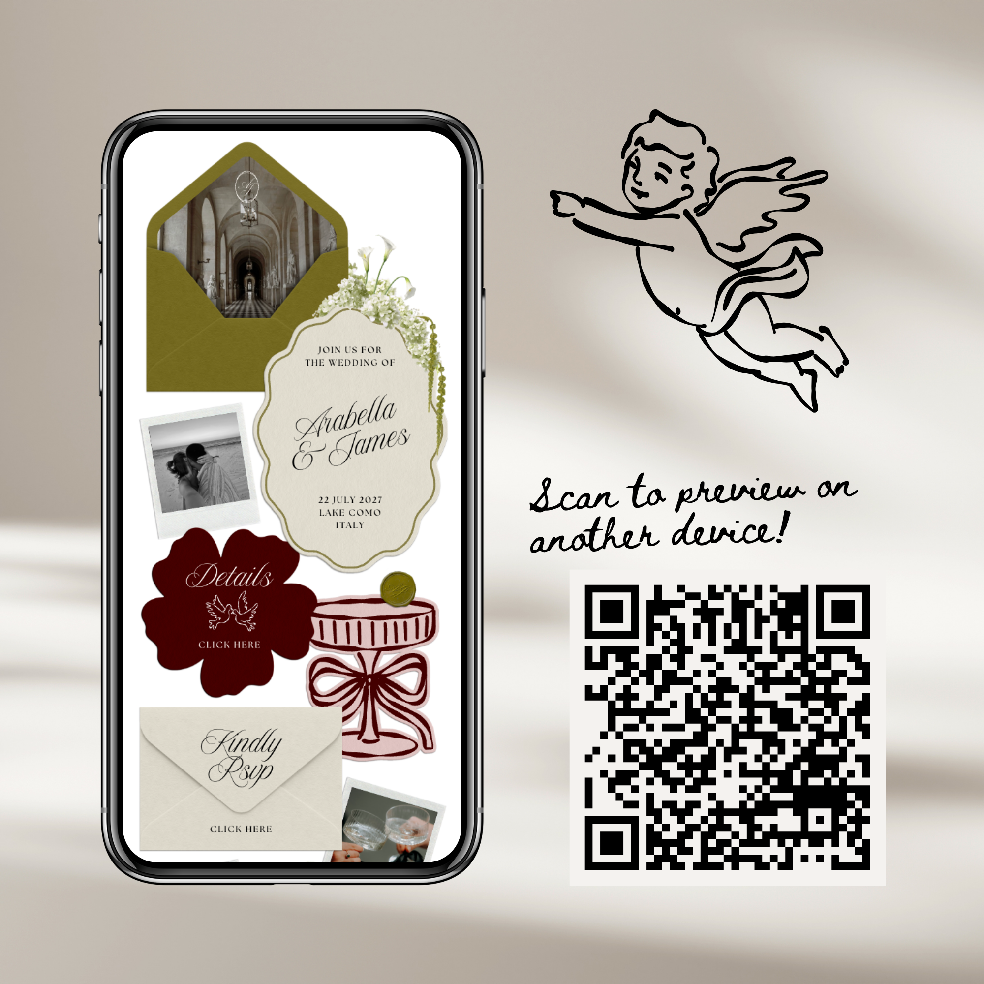 Wedding Website Template with RSVP (Olive Green & Burgundy)